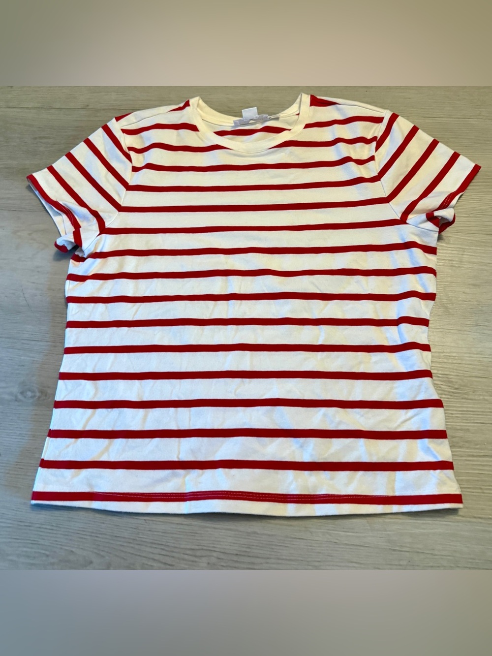 Good American Super Crew Neck Tee Ecru & Chili red White Stripes women's Sz XL
